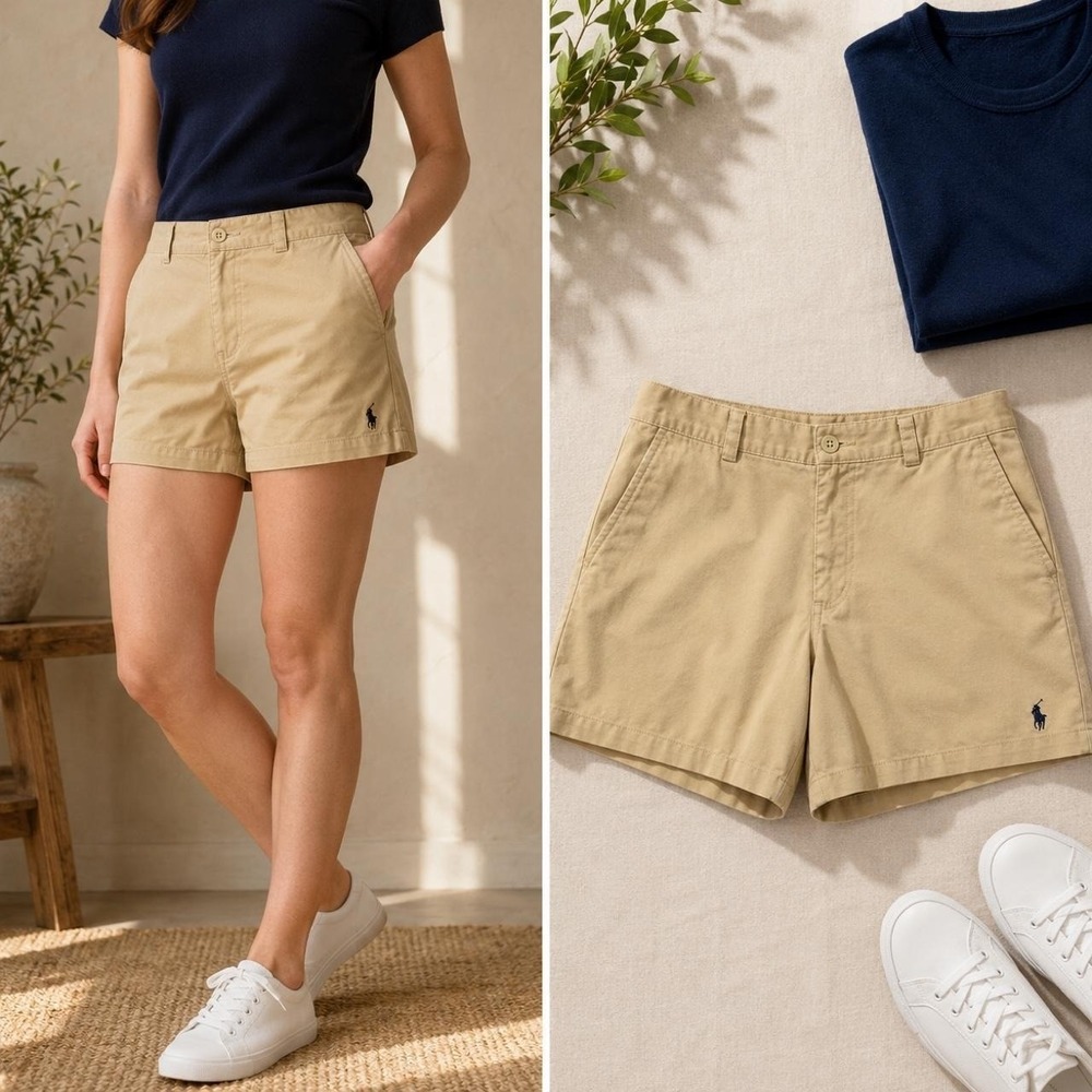 Ralph Lauren Sport Women's 10 Chino Shorts Khaki Cotton 5" Golf Preppy Pony
